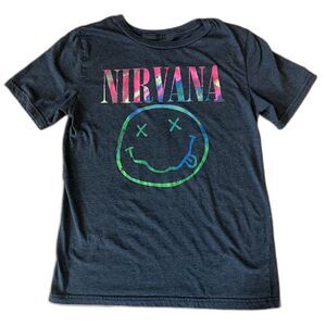 Womens Short Sleeve Nirvana Rock & Roll Band Baby Tee T-Shirt sz small